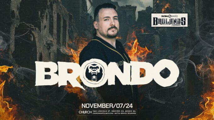 Flyer for Brondo at The Church Nightclub in Denver, CO on Thursday, November 7th