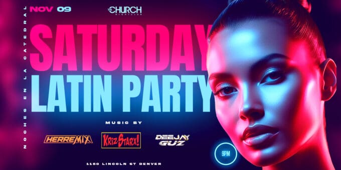 Latin Night at Church Nightclub in Denver Event Flyer Nov 9