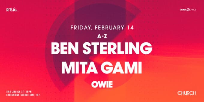Ben Sterling x Mita Gami at Church Nightclub in Denver Event Flyer Feb 14